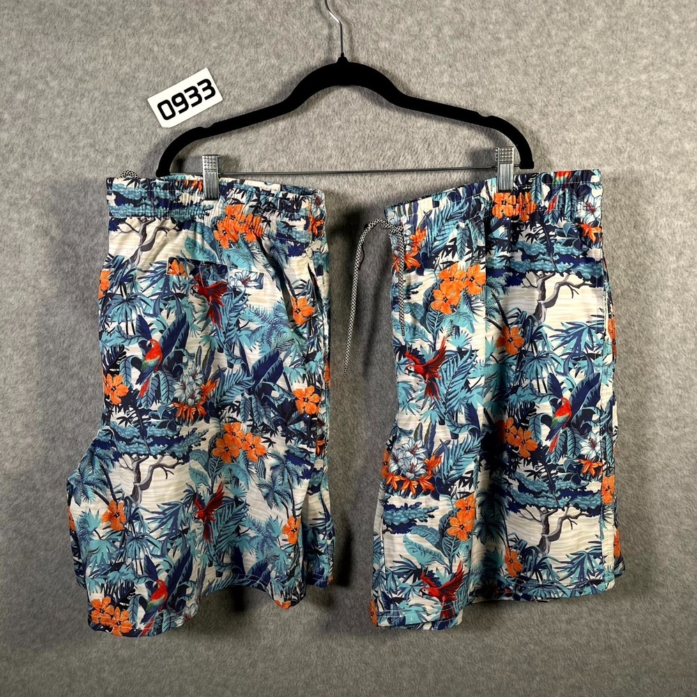 Zercher Board Shorts Men 2XL Blue Stretch Tropical Print Beach Swimwear Lot Of 2